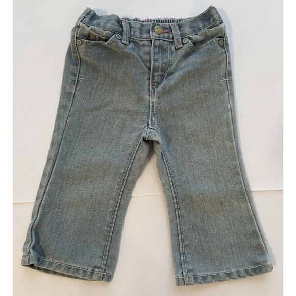 Cherokee Baby Jeans, Size 12M, Light Glitter Flex With Floral Embroidered Flower - Picture 1 of 3
